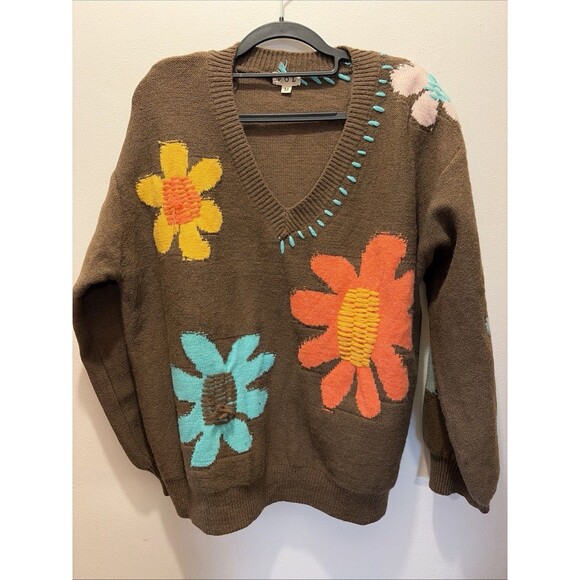 POL Groovy Bloom Balloon Sleeve Floral Sweater  Oversized Women M Hippy Fairy ￼ - Picture 1 of 8